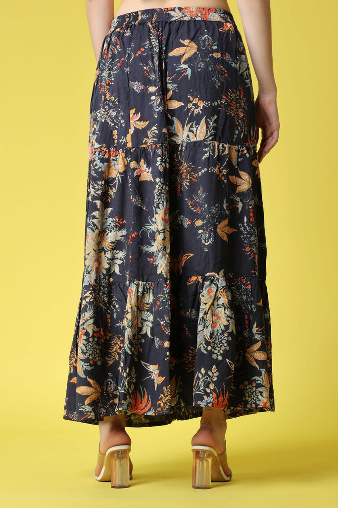 Model wearing Rayon Maxi Skirt with Pattern type: Floral-6