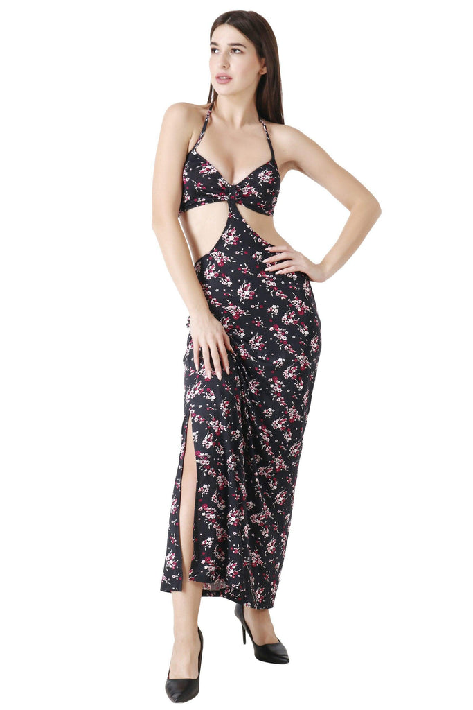 Model wearing Poly Lycra Maxi Dress with Pattern type: Floral-1