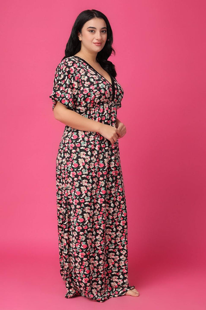 Model wearing Poly Lycra Long Night Dress with Pattern type: Floral-2