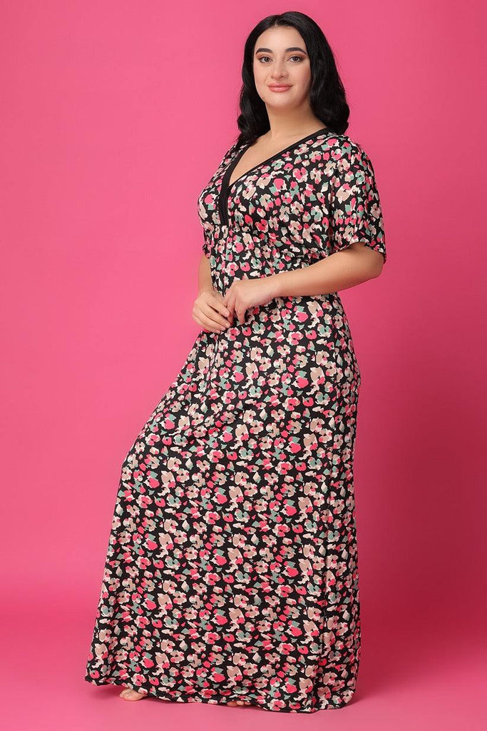 Model wearing Poly Lycra Long Night Dress with Pattern type: Floral-3