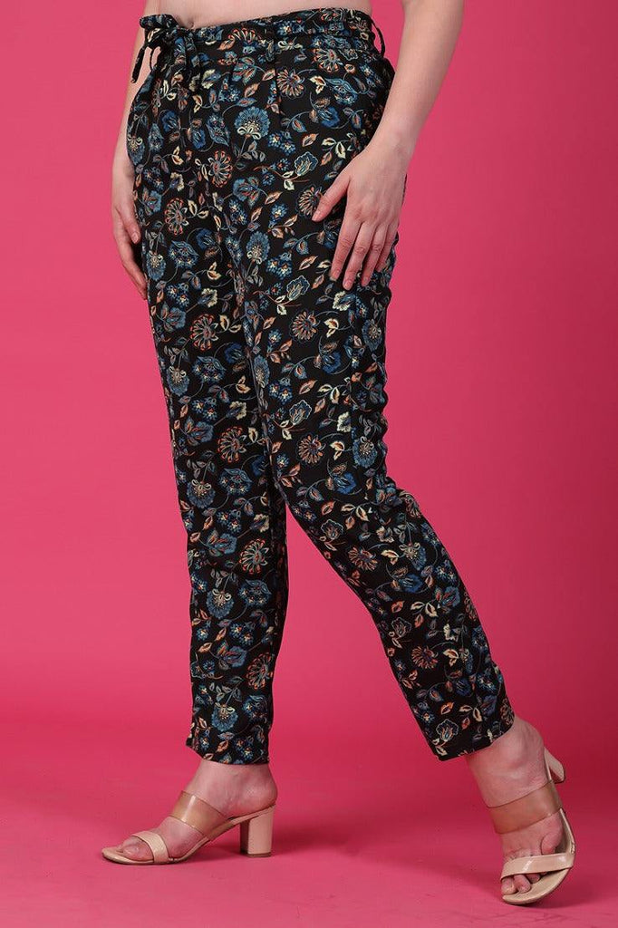 Model wearing Polyester Pant with Pattern type: Floral-2
