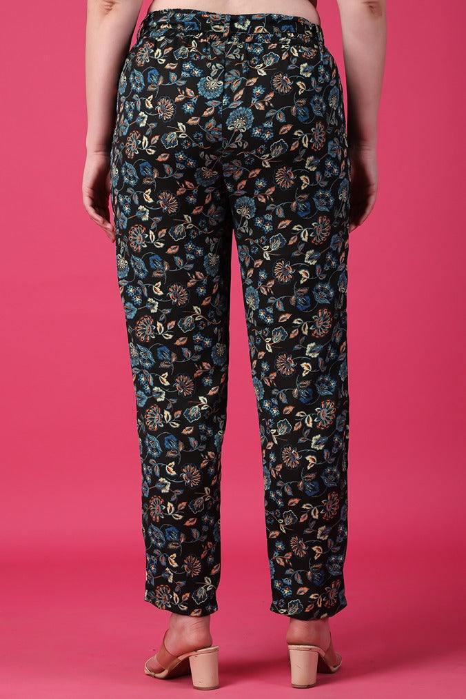 Model wearing Polyester Pant with Pattern type: Floral-5