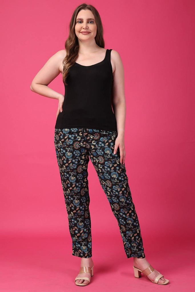 Model wearing Polyester Pant with Pattern type: Floral-6