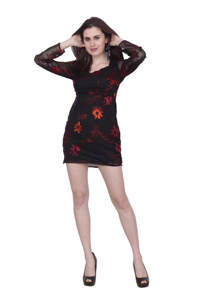 Model wearing Polyster Georgette Mini Dress with Pattern type: Floral-1
