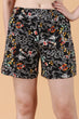 Black Floral Printed Slip On Shorts