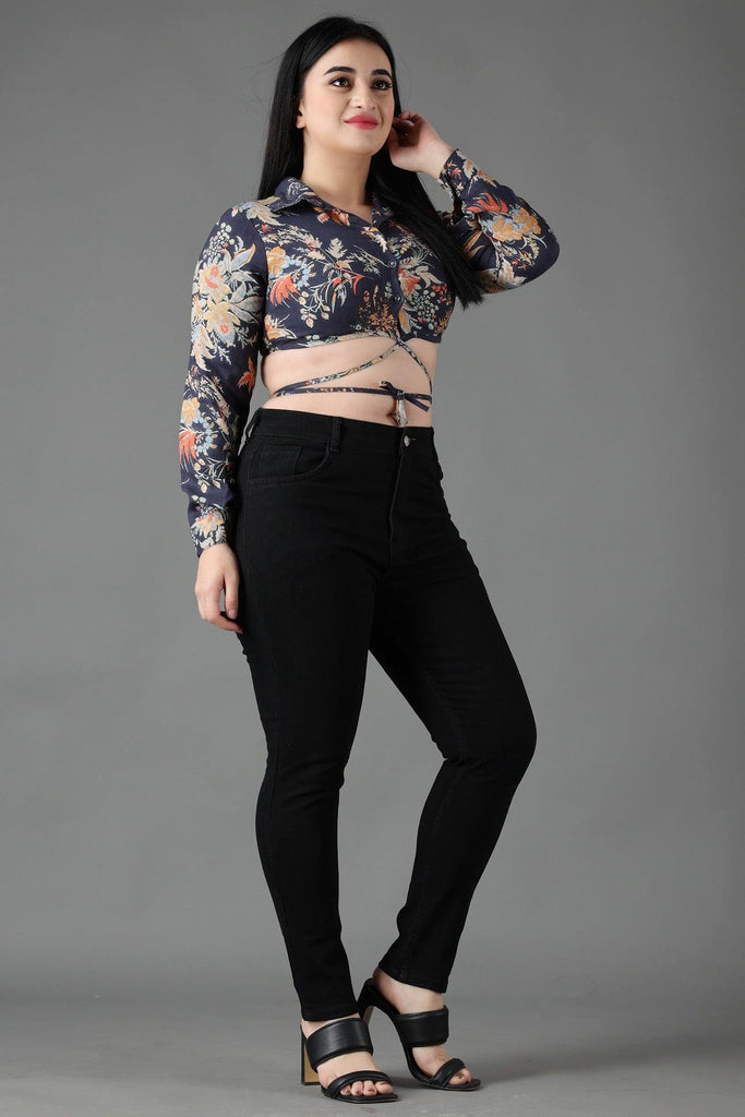 Model wearing Rayon Crop Top with Pattern type: Floral-4