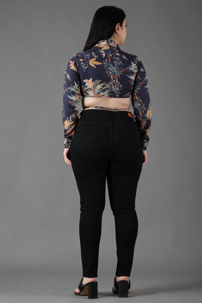 Model wearing Rayon Crop Top with Pattern type: Floral-5