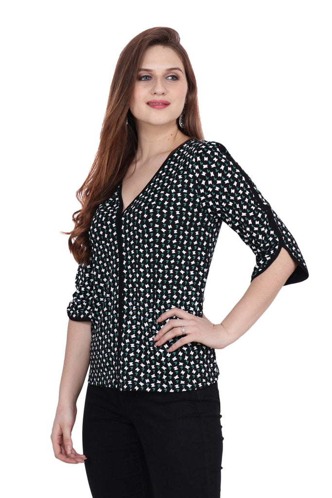 Model wearing Viscose Lycra Top with Pattern type: Graphic-3