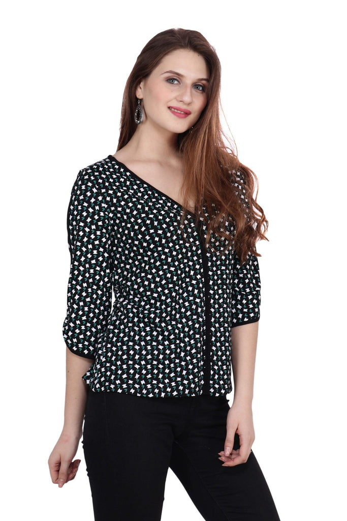 Model wearing Viscose Lycra Top with Pattern type: Graphic-4