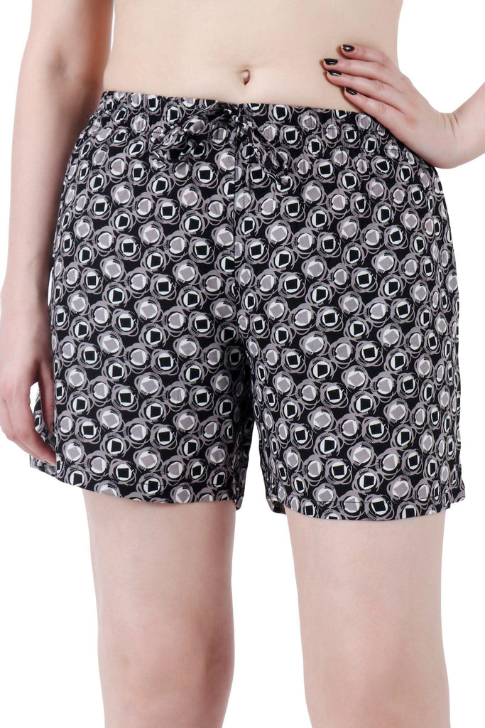 Model wearing Rayon Shorts with Pattern type: Ring-1