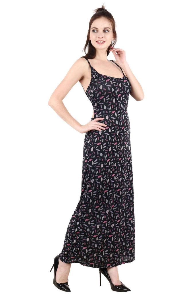 Model wearing Poly Lycra Maxi Dress with Pattern type: Leaf-2