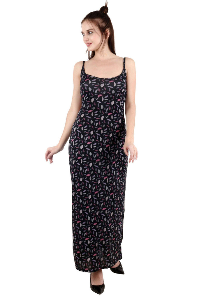 Model wearing Poly Lycra Maxi Dress with Pattern type: Leaf-4