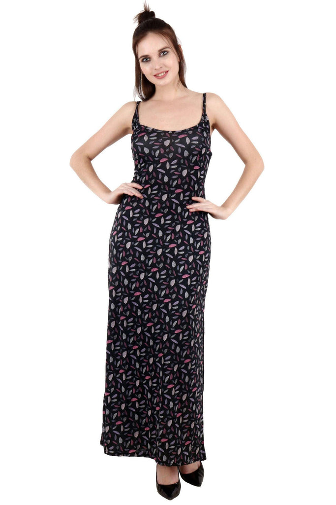 Model wearing Poly Lycra Maxi Dress with Pattern type: Leaf-5