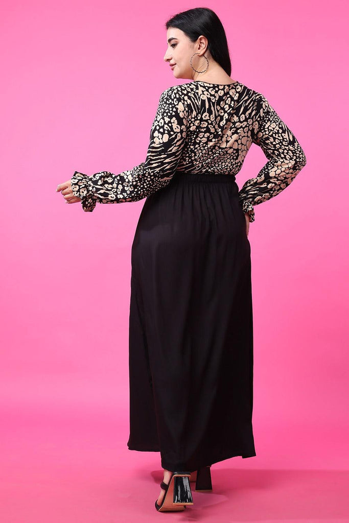 Model wearing Rayon Maxi Dress with Pattern type: Leopard-1
