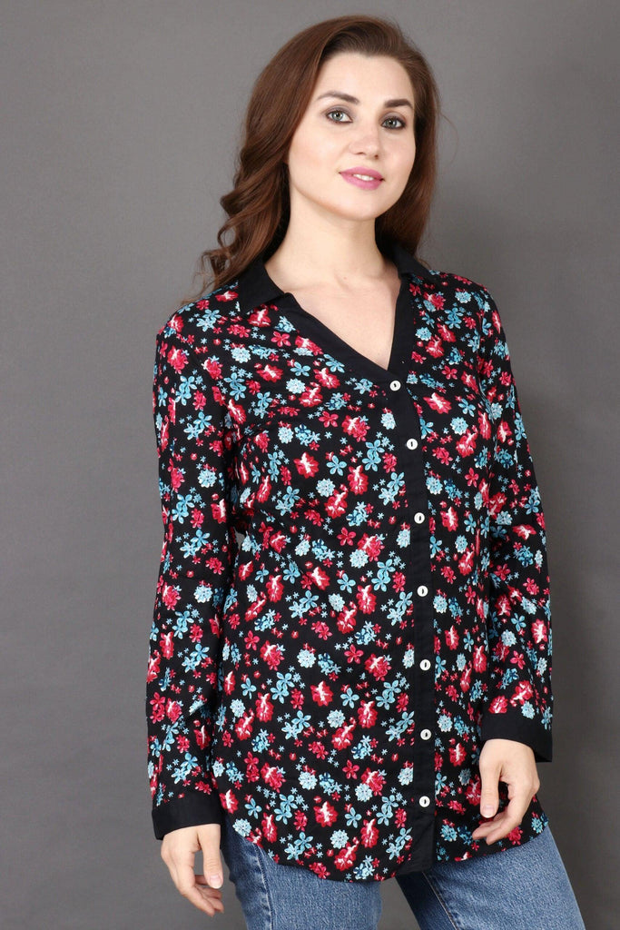 Model wearing Rayon Shirt with Pattern type: Floral-1