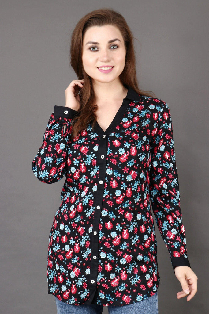 Model wearing Rayon Shirt with Pattern type: Floral-3