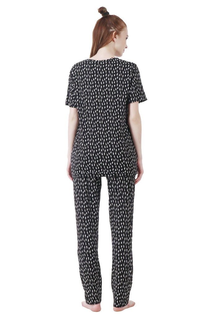 Model wearing Cotton Lycra Night Suit Set with Pattern type: Rain-4