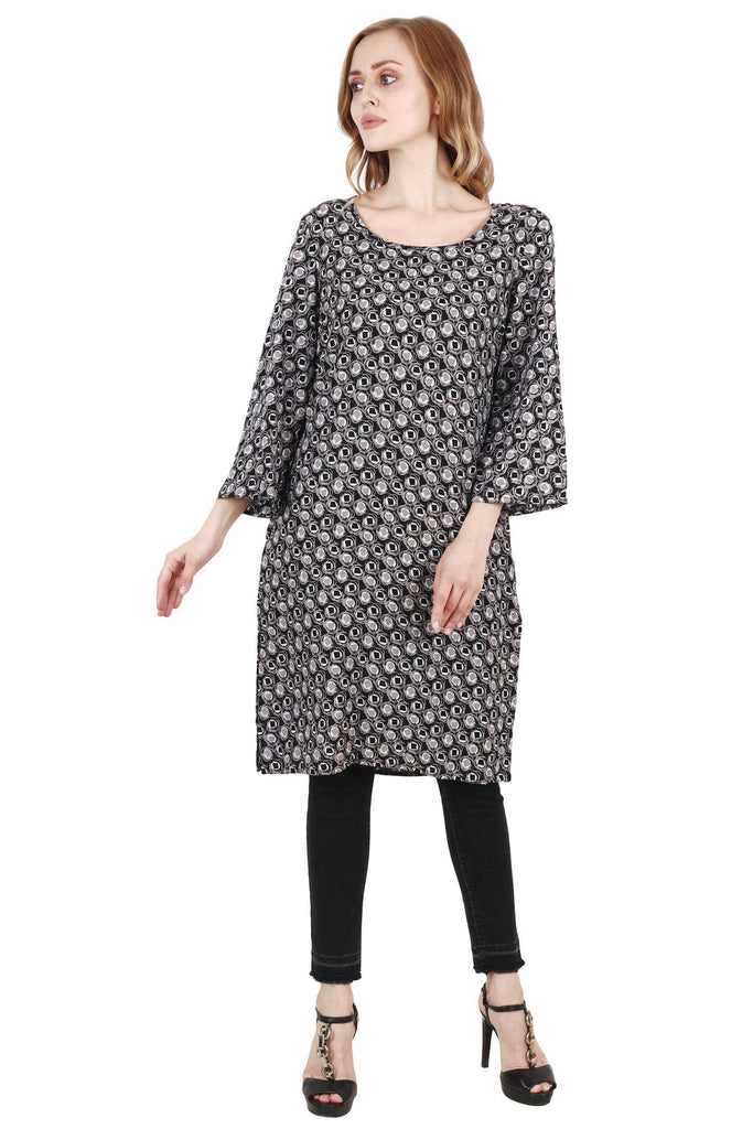 Model wearing Rayon Tunic with Pattern type: Graphic-4