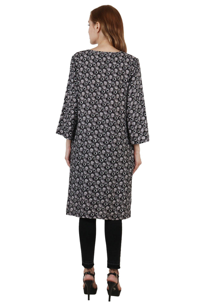 Model wearing Rayon Tunic with Pattern type: Graphic-6