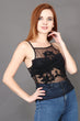 Black Sheer Top with Floral Patch