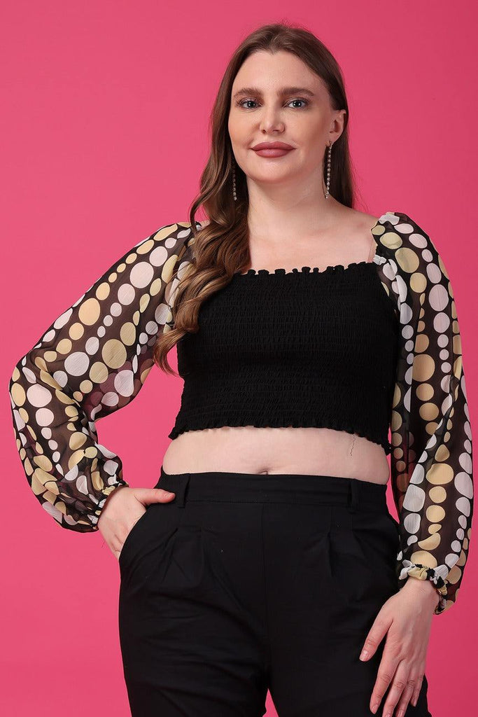Model wearing Rayon Crop Top with Pattern type: Solid-3