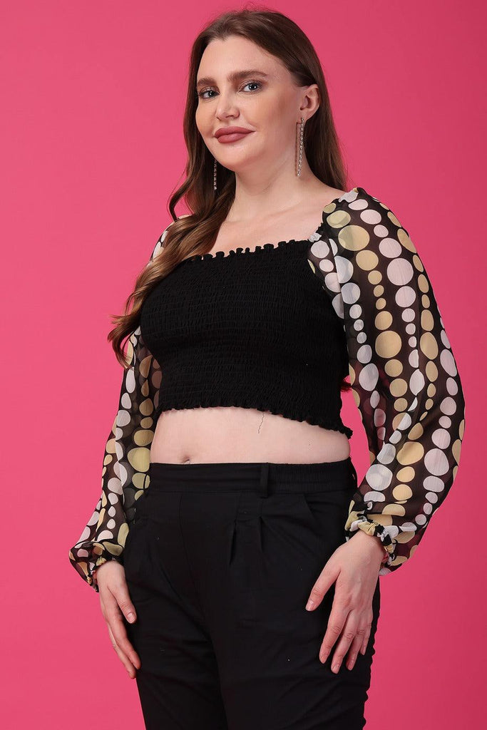 Model wearing Rayon Crop Top with Pattern type: Solid-4