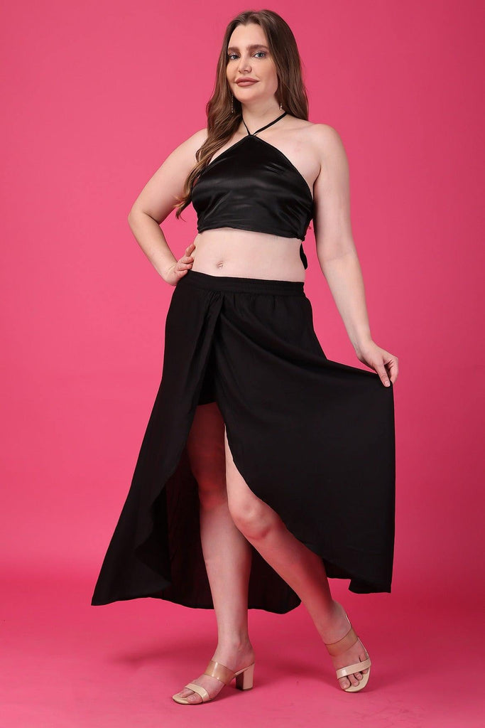 Model wearing Rayon Maxi Skirt with Pattern type: Solid-2