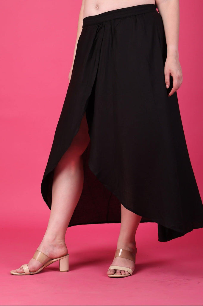Model wearing Rayon Maxi Skirt with Pattern type: Solid-4