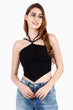 Black Solid Backless Double Tie Top