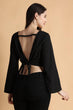 Black Solid Backless Tie Top with Bell Sleeves