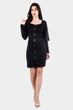 Black Solid Buttoned Dress