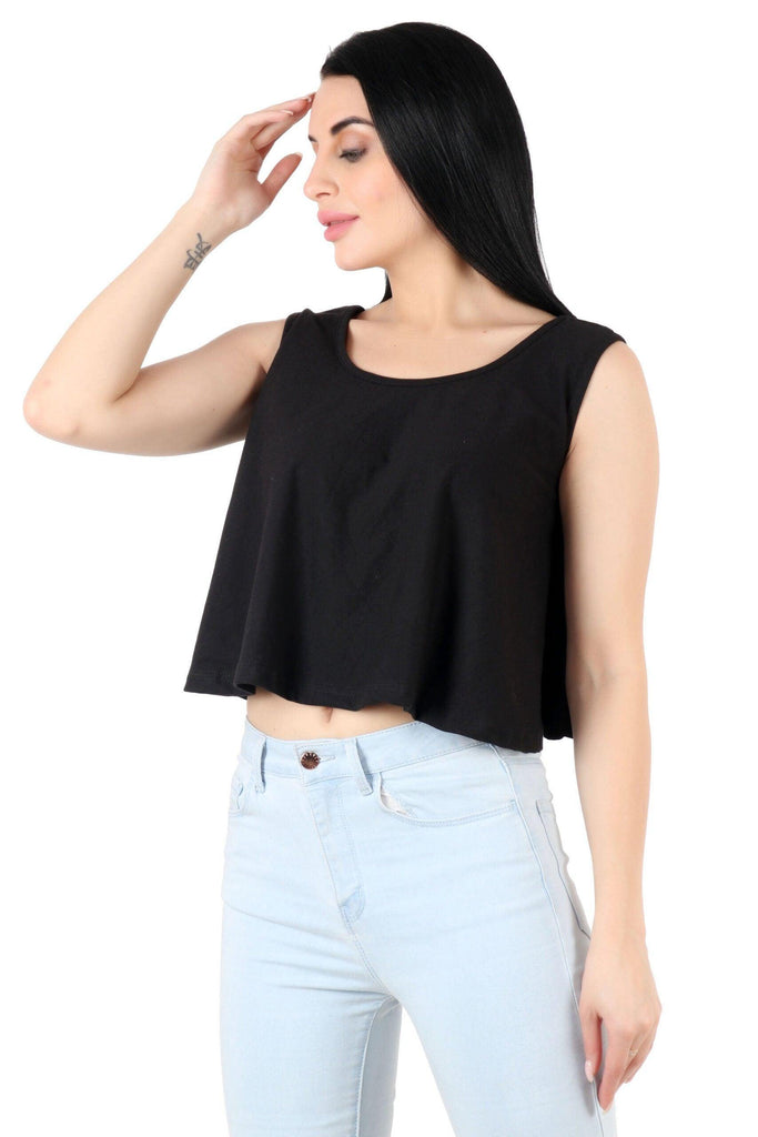 Model wearing Cotton Crop Top with Pattern type: Solid-3
