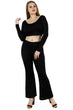 Black Solid Crop Top with Flared Pants