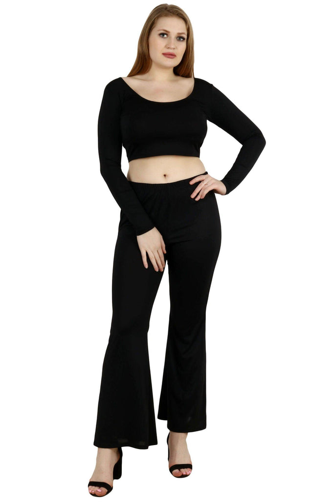 Model wearing Viscose Lycra Crop Top with Pattern type: Solid-5