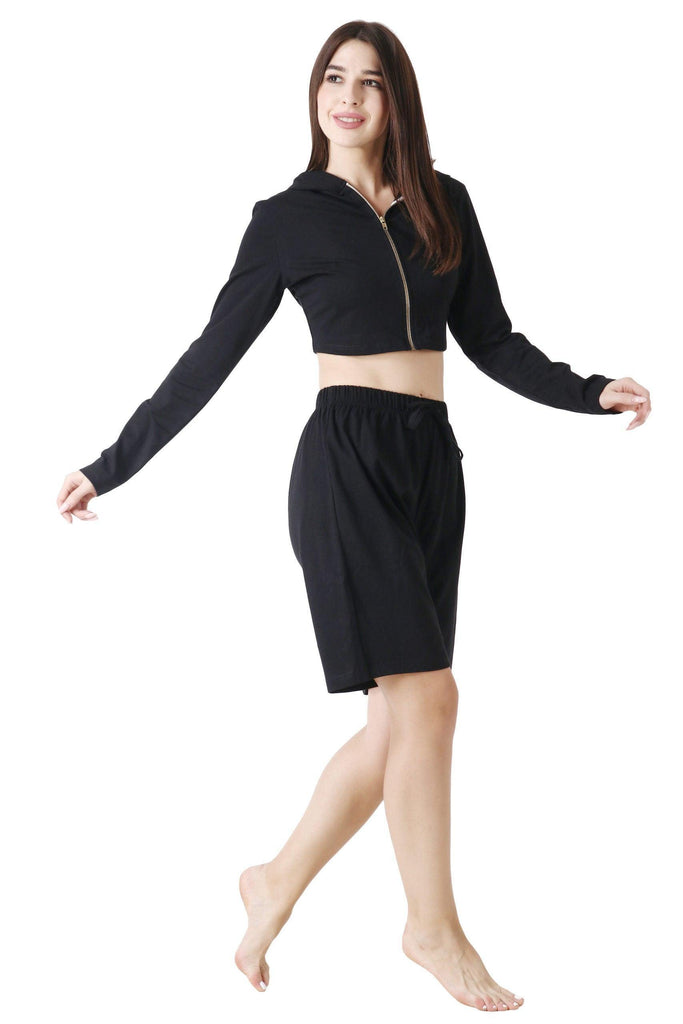 Model wearing Cotton Lycra Co-ord Set with Pattern type: Solid-3