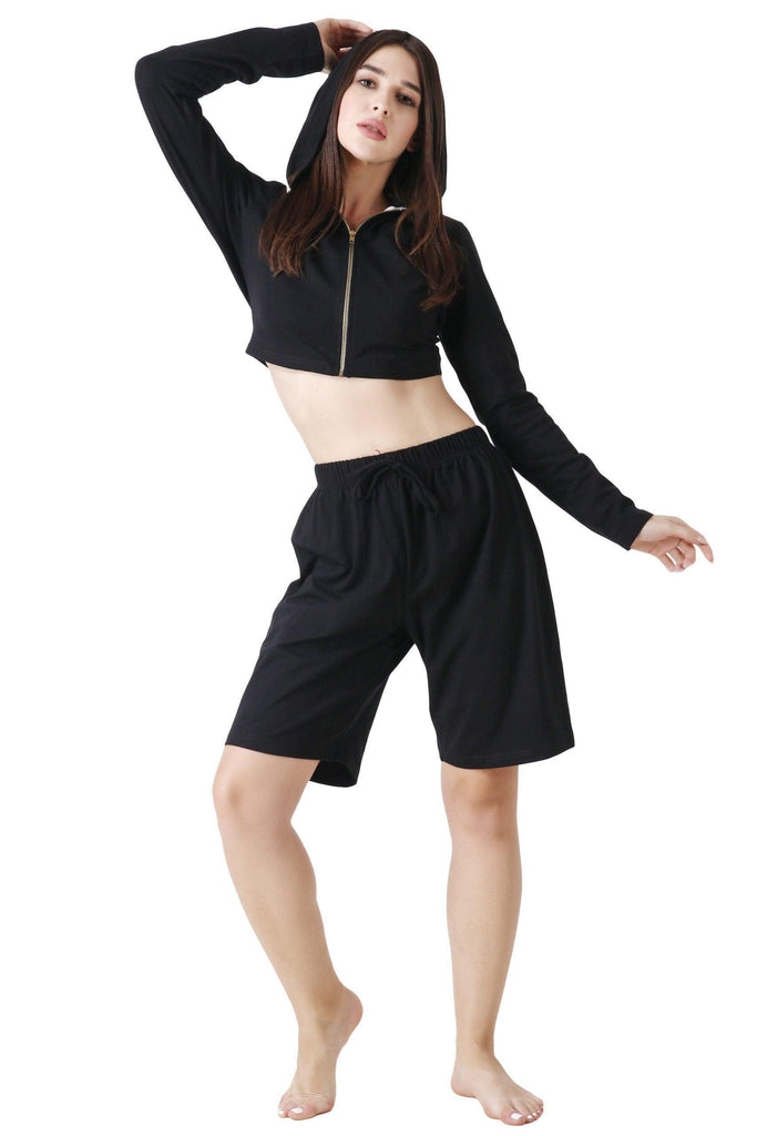 Model wearing Cotton Lycra Co-ord Set with Pattern type: Solid-5