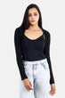 Black Solid Cropped Shrug with Long Sleeves