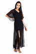 Black Solid Dress with Front Slits