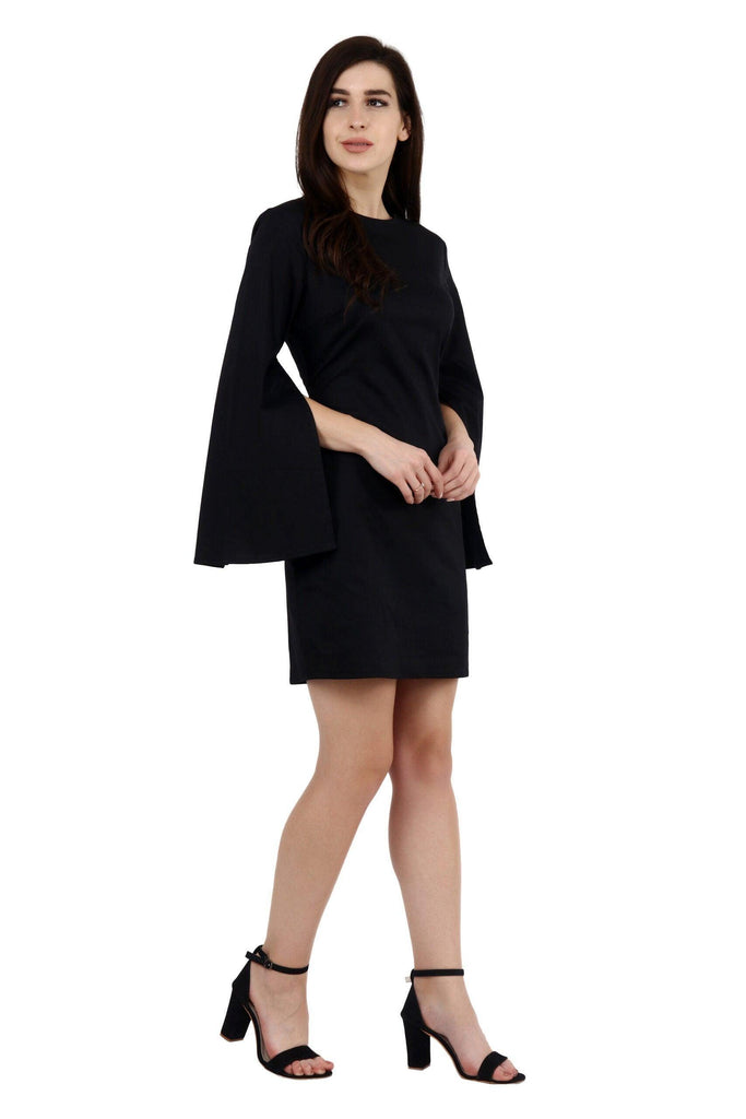 Model wearing Cotton Poplin Mini Dress with Pattern type: Solid-3