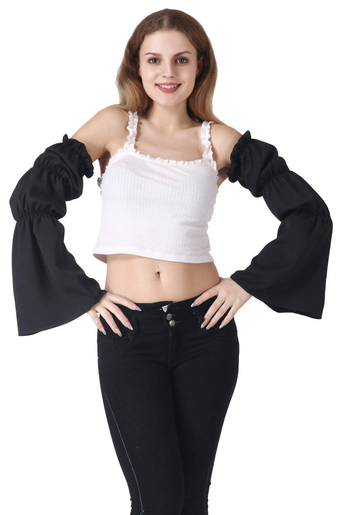 Model wearing Poly Crepe Sleeves with Pattern type: Solid-1