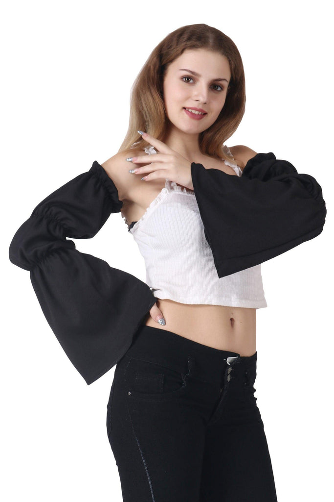 Model wearing Poly Crepe Sleeves with Pattern type: Solid-3