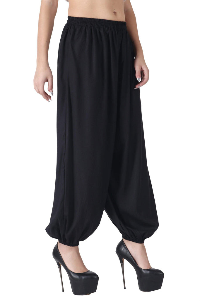 Model wearing Rayon Harem Pants with Pattern type: Solid-1