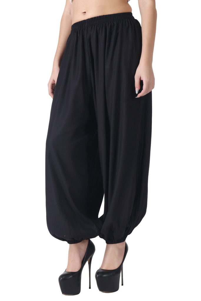 Model wearing Rayon Harem Pants with Pattern type: Solid-4