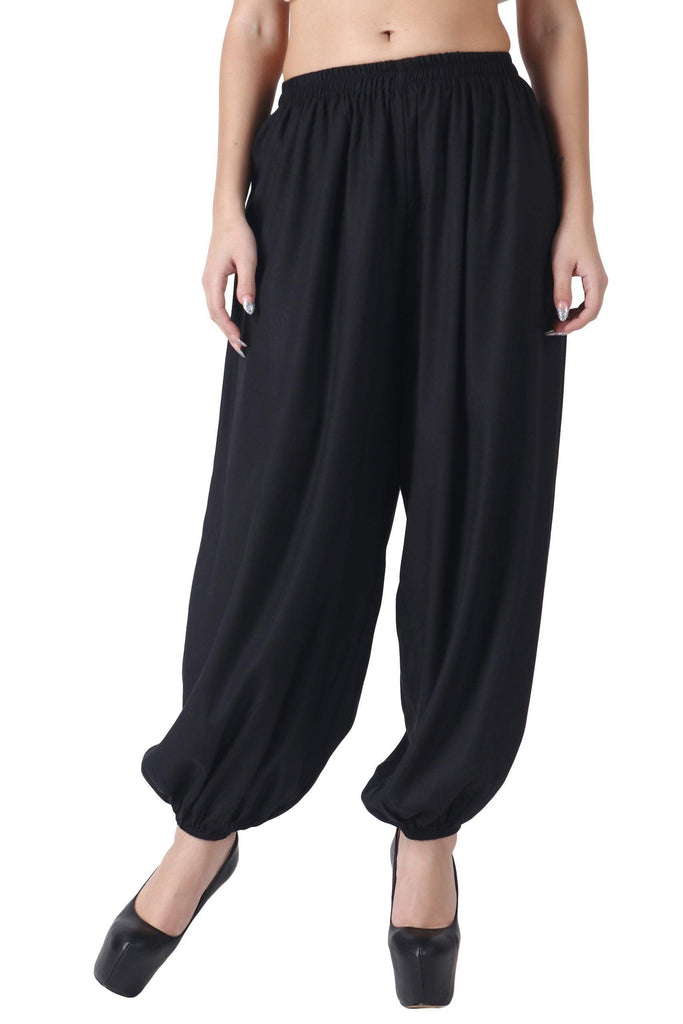 Model wearing Rayon Harem Pants with Pattern type: Solid-5