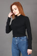 Black Solid High Neck Top with Long Sleeves