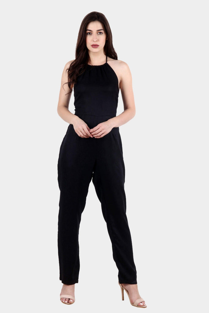 Model wearing Rayon Jumpsuit with Pattern type: Solid-6
