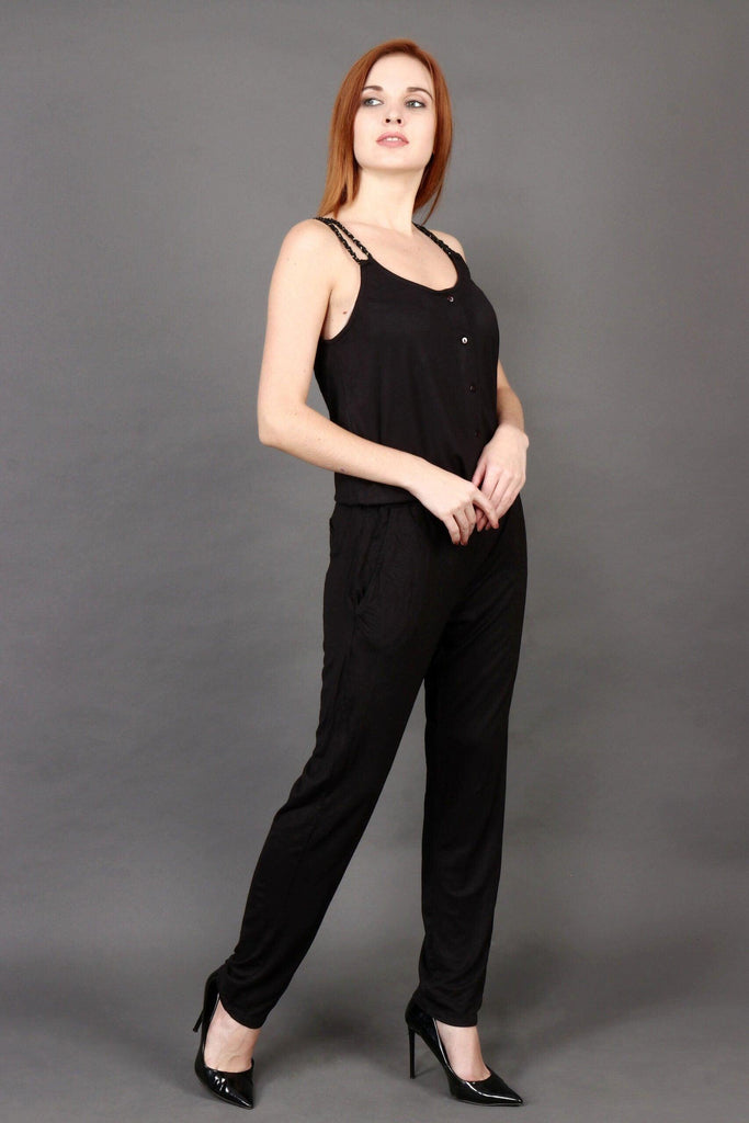 Model wearing Hosiery Jumpsuit with Pattern type: Solid-4