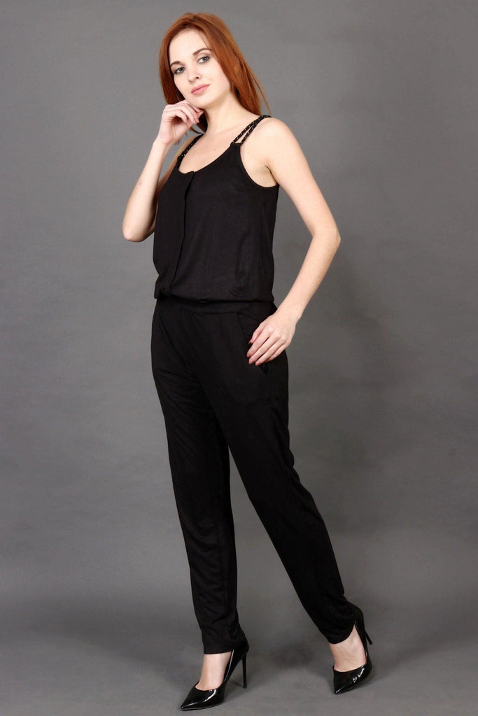 Model wearing Hosiery Jumpsuit with Pattern type: Solid-5