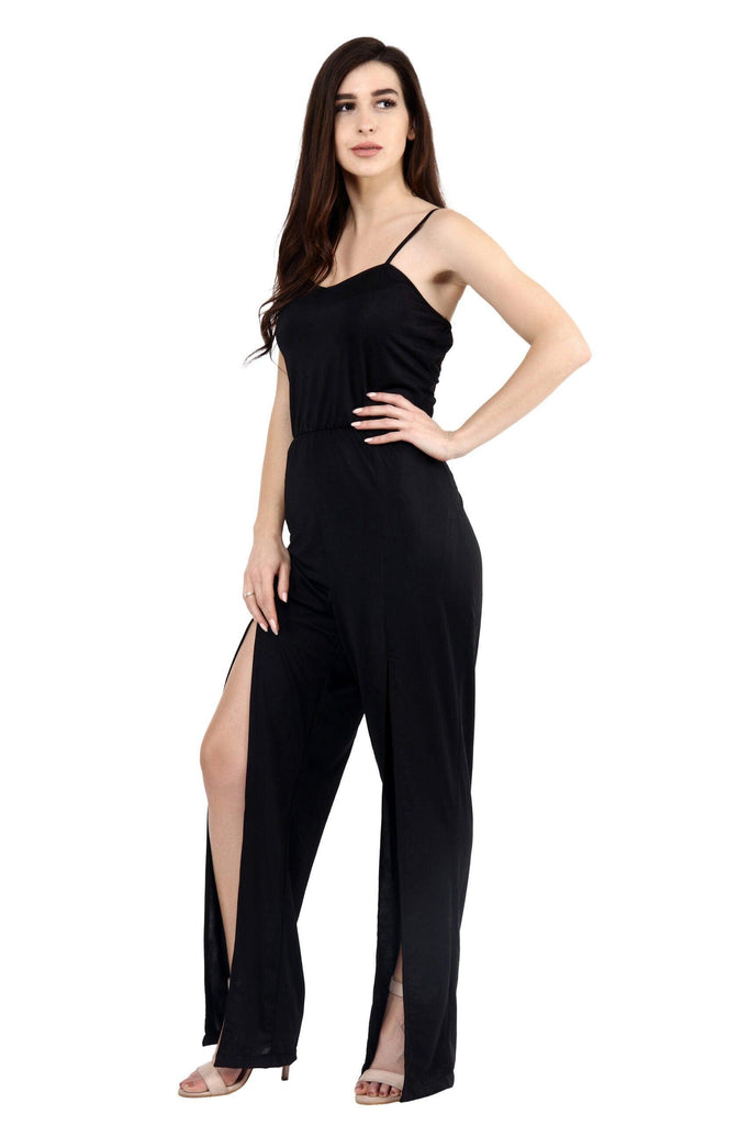Model wearing Viscose Lycra Jumpsuit with Pattern type: Solid-2