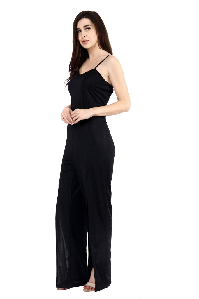 Model wearing Viscose Lycra Jumpsuit with Pattern type: Solid-3
